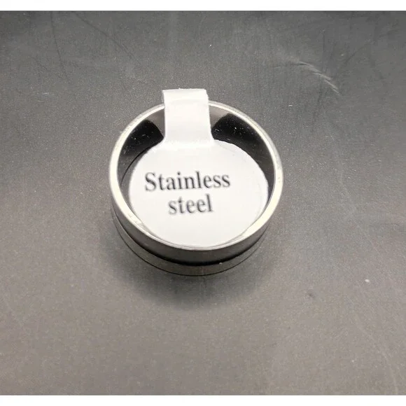 Silver Black Stripe Stainless Steel Ring Band Size 8.5 Men's Wedding - Picture 3 of 3